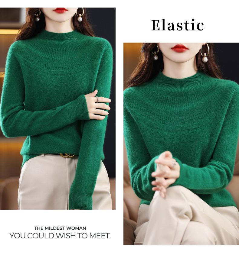 Women's 100% Wool Seamless Sweater - 2022 Autumn/Winter High Neck Loose Pullover