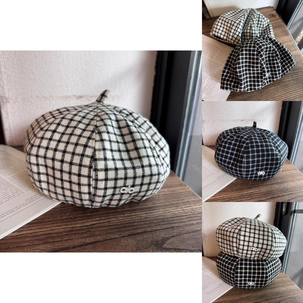 Clashing Grid Color Artistic Vintage Beret Hat Geometric Elements Spring Women