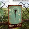 2D Flat, 1pc Vintage "Make A Wish" Dandelion Aluminium Sign - 8"x12" Rustic Floral & Whimsical Decor, Dreamy Dandelion Wall Art, Perfect Gift for