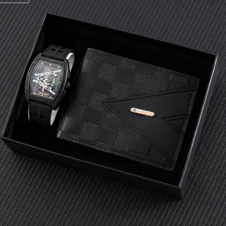 Geneva Men's Steel Band Fashion Calendar Wristwatch - Bestseller Personalized Business Set