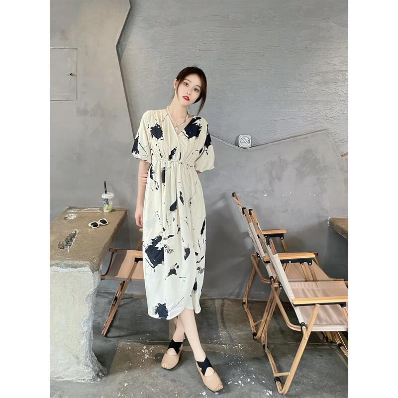 

JK&JS Women s Floral V-Neck A-Line Maxi Dress M