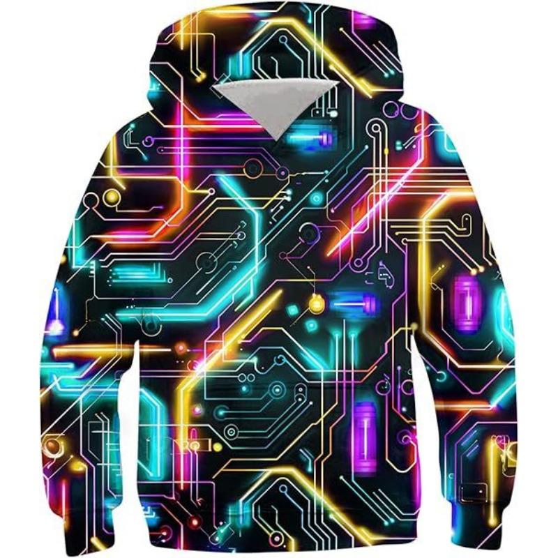 Podzimní Barevný Kreativní Vzor 3D Tištěné Mikiny Módní Ležérní Sportovní Dlouhý Rukáv Dětské Chlapecké Mikiny s Kapucí