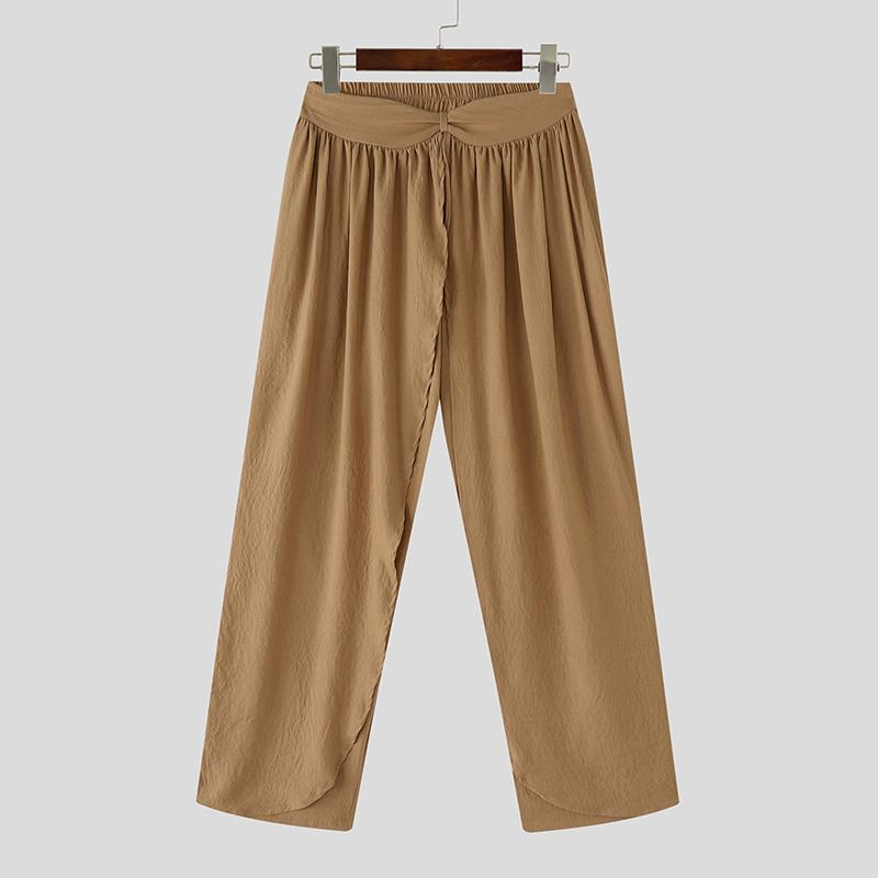 

INCERUN Мужские брюки с закрученной эластичной талией, многослойные, повседневные, длинные, с широкими штанинами 5XL хаки