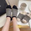 Striped Shallow-mouthed Boat Socks ~ Simple Color-blocking, No-heel, Women's Summer Thin Breathable Pure Cotton Short Socks