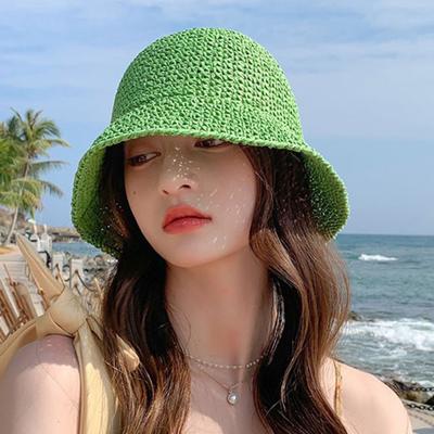 Women Sun Hat Solid Color UV Resistant Fisherman Hat Breathable Braided Foldable Straw Hat Outdoor Sun Shading Cap
