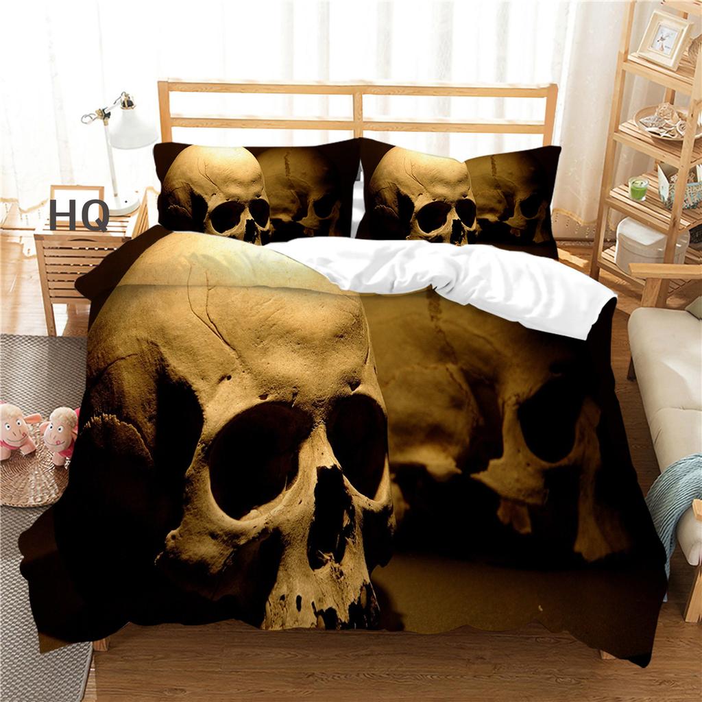 3D Terrifying Skull Bedding Set Halloween Down Duvet Cover Pillowcase 2/3pcs Luxury Home Textile Kid Men's Gift