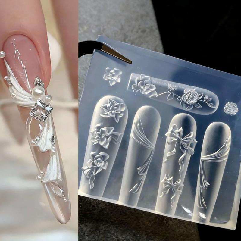 1Pcs Silicone Butterfly Nail Art Mold Five-Petaled Flowers Pattern Relief 3D Transparent Nail Template Diy Manicure Decoration