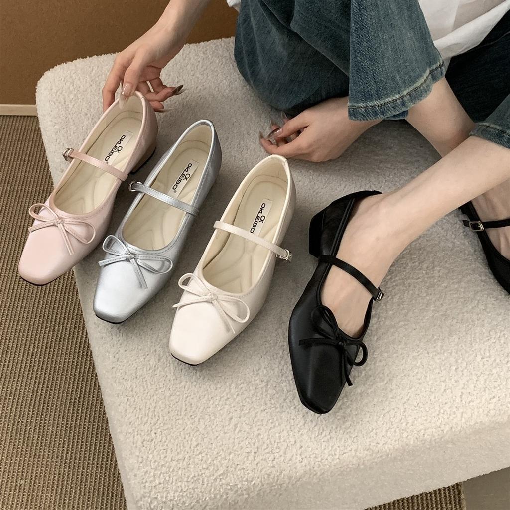 French evening breeze bow niche Mary Jane shoes women's 2025 autumn new thick heel with skirt single shoes ladyshoes