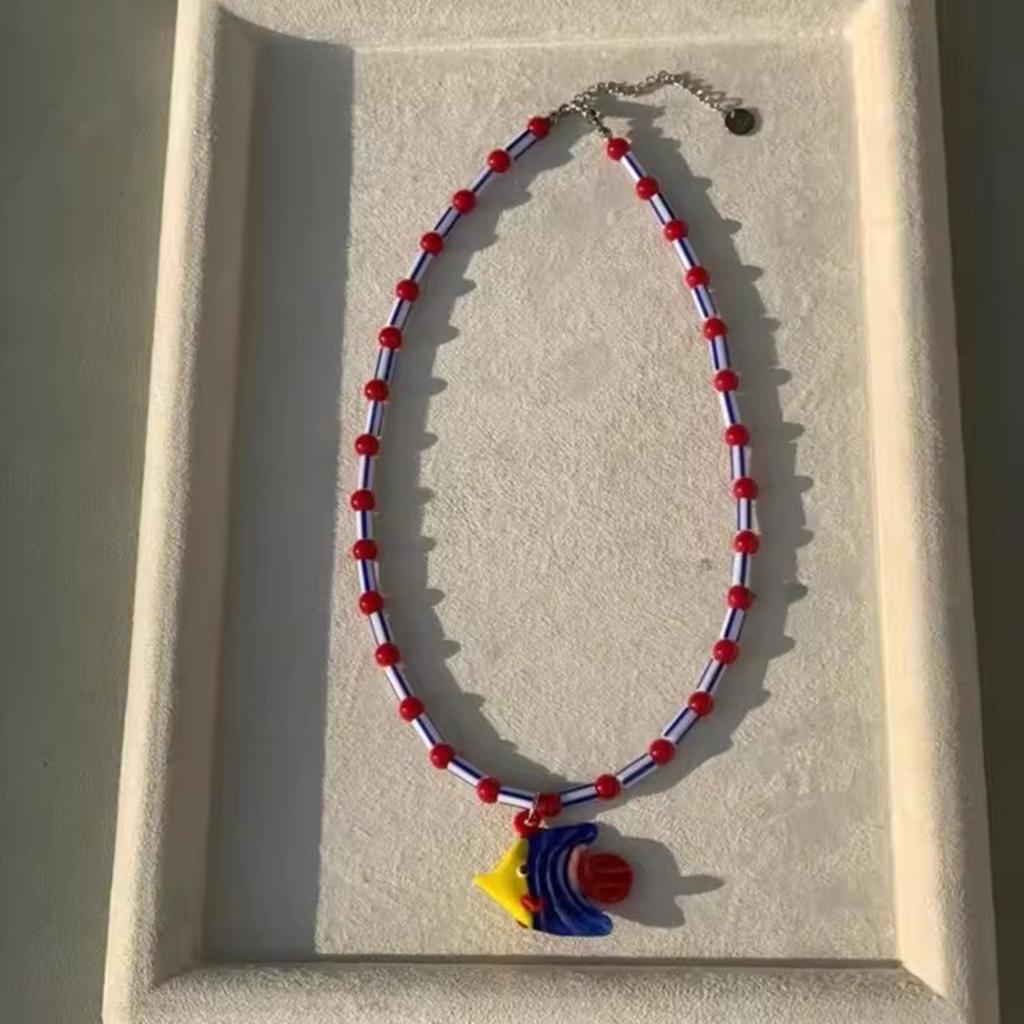 Sophisticated Beaded Necklace Stylish Fish Pendant Neckchain Fashionable Clavicle Chain Adjustable Length Choker