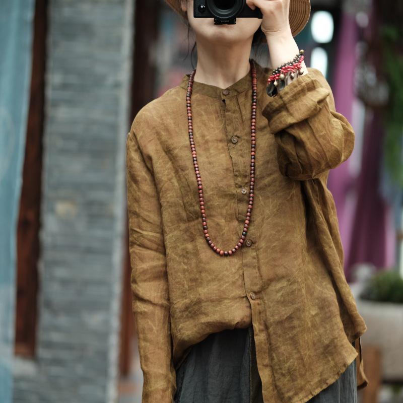 Women s Retro Linen Long-Sleeve Artistic Shirt - New Chinese Style, Versatile & Improved Design, 1962 Nanke One Size