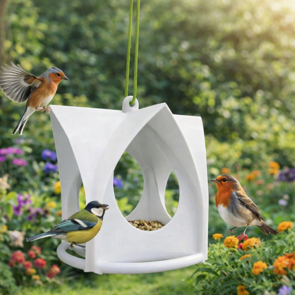 Cottage Style Hanging Bird Feeder Weatherproof Large Capacity Wild Bird Feeders with Stand Bite Resistant Bird Feeder Station bianco