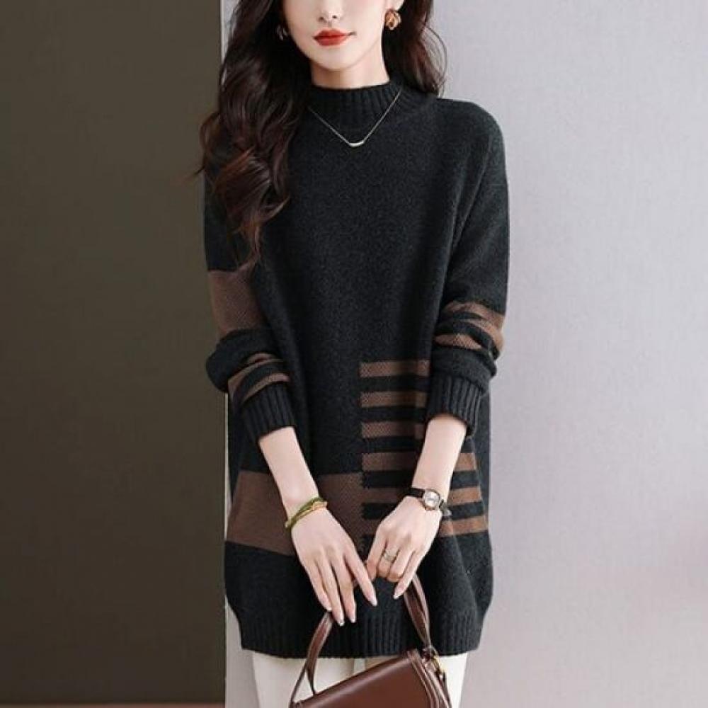 Navava Men S Color Block Warm looSe Fit Mock Neck Long Sleeve Knit Top Nk3403