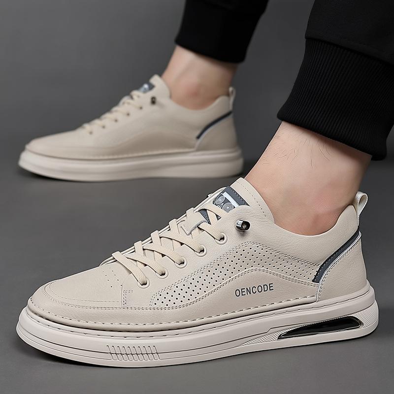Summer Little White Shoes Men's Cowhide Tide Shoes Breathable Men's Shoes Comfortable Height Increase Men's Casual Shoes Versatile Board Shoes
