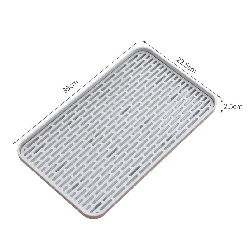 Solid Color Double Layer Japanese Kitchen Tray: Rectangular Storage Rack for Cups, Fruits, Vegetables, and Tea.