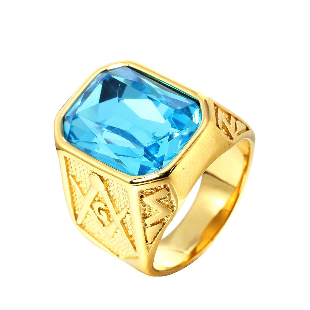 Trendy Gold Plated Titanium Ring with Colorful Gems Punk Style Stainless Steel Jewelry