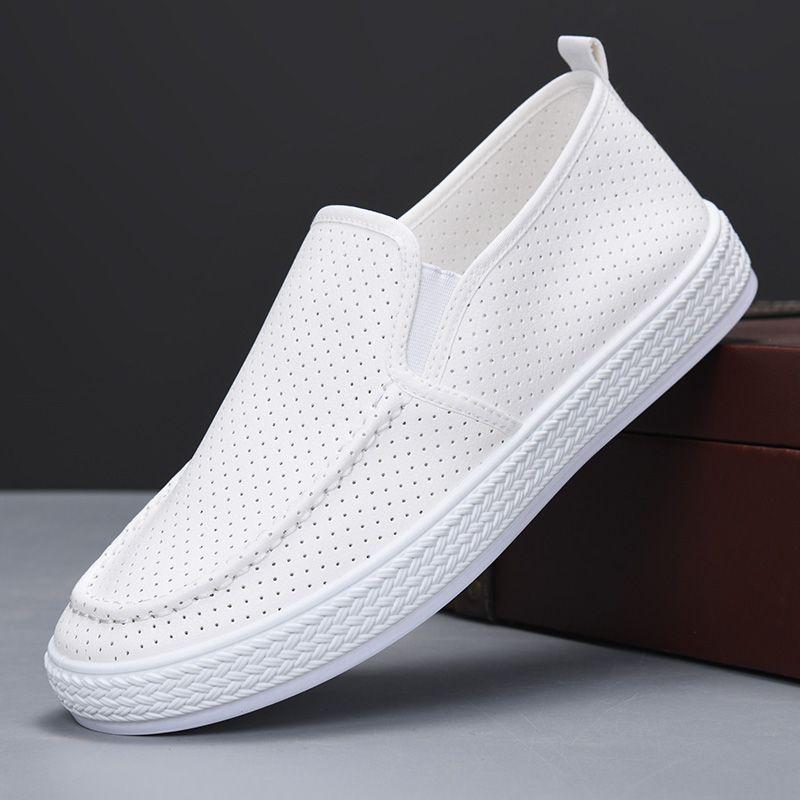 Fashion White Height Increasing Slip-on Mesh Plain Leather Shoes for Men Pu High Quality Fashion Size 44 Social Retro Man Casual Shoe