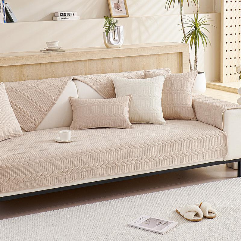 Cream Style Short Plush Sofa Cushion Solid Color Non-Slip Leather Sofa Cover Modern Simple Sofa Cloth Autumn and Winter