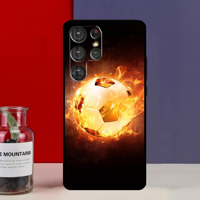 Fire Football Soccer Ball Funda Case For Samsung Galaxy S25 Ultra S9 S10 S20 S21 FE S22 S23 Plus S24 Ultra Phone Cover