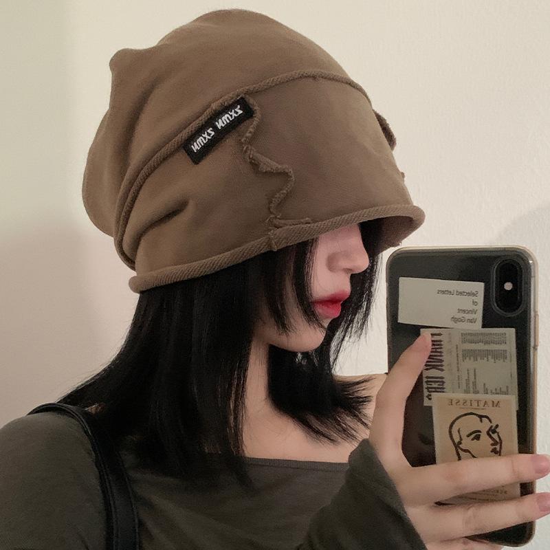 Autumn and Winter Japanese Style Loose Big Head Circumference Hooded Cold Hat Korean Version Versatile Face Showing Small Hat Trend