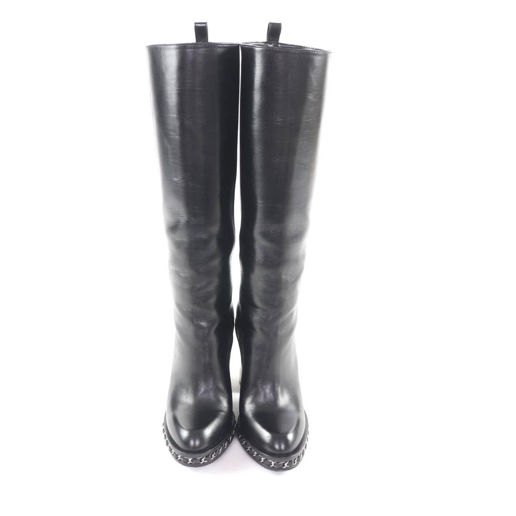 Great CHANEL Knee-high boots black leather Women 36 G30379 Used