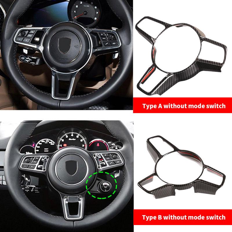 For Porsche Macan 2014 2015 2016 2017 2018   ABS Carbon Fiber Texture Interior Steering Wheel Cover Trim