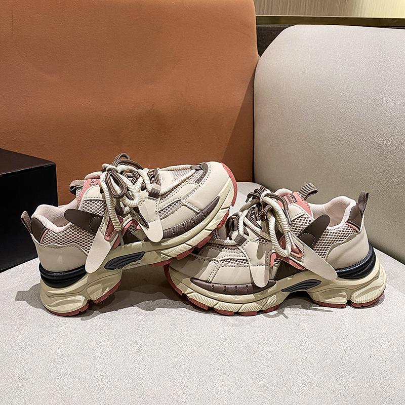 Fashion Latform Women's Sneakers 2024 Spring Lace-Up Thick Bottom Vulcanize Shoes Woman Pu Leather Breathable Sports Shoes Ladies