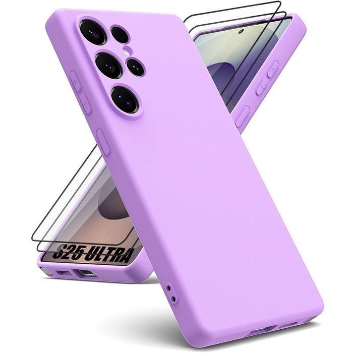 Coque pour Samsung Galaxy S25 Ultra - BOOLING - Silicone Liquide Doux Anti-Rayures Violet - 2 Verres Trempés