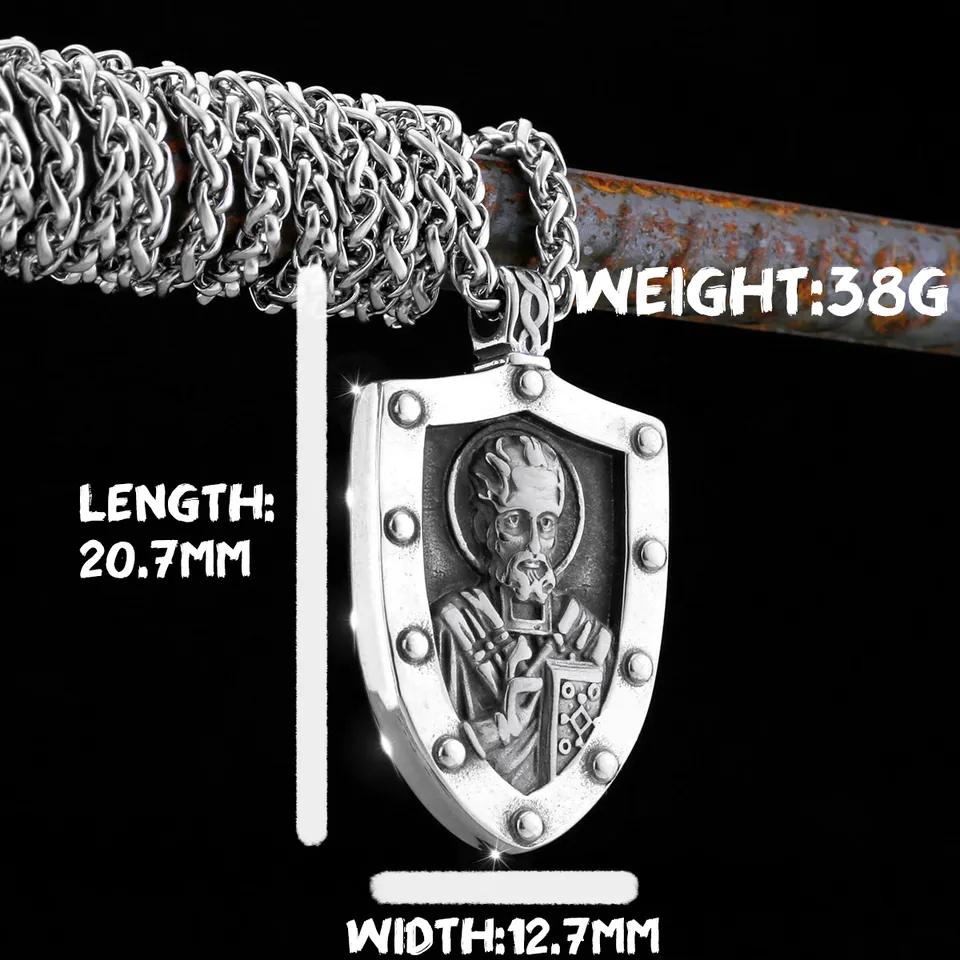 Edelstahl Jesus Kreuz Anhänger Wikinger Halskette Herren Schild Drachentöter Amulett Anhänger Nikolaus Jugend Schmuck
