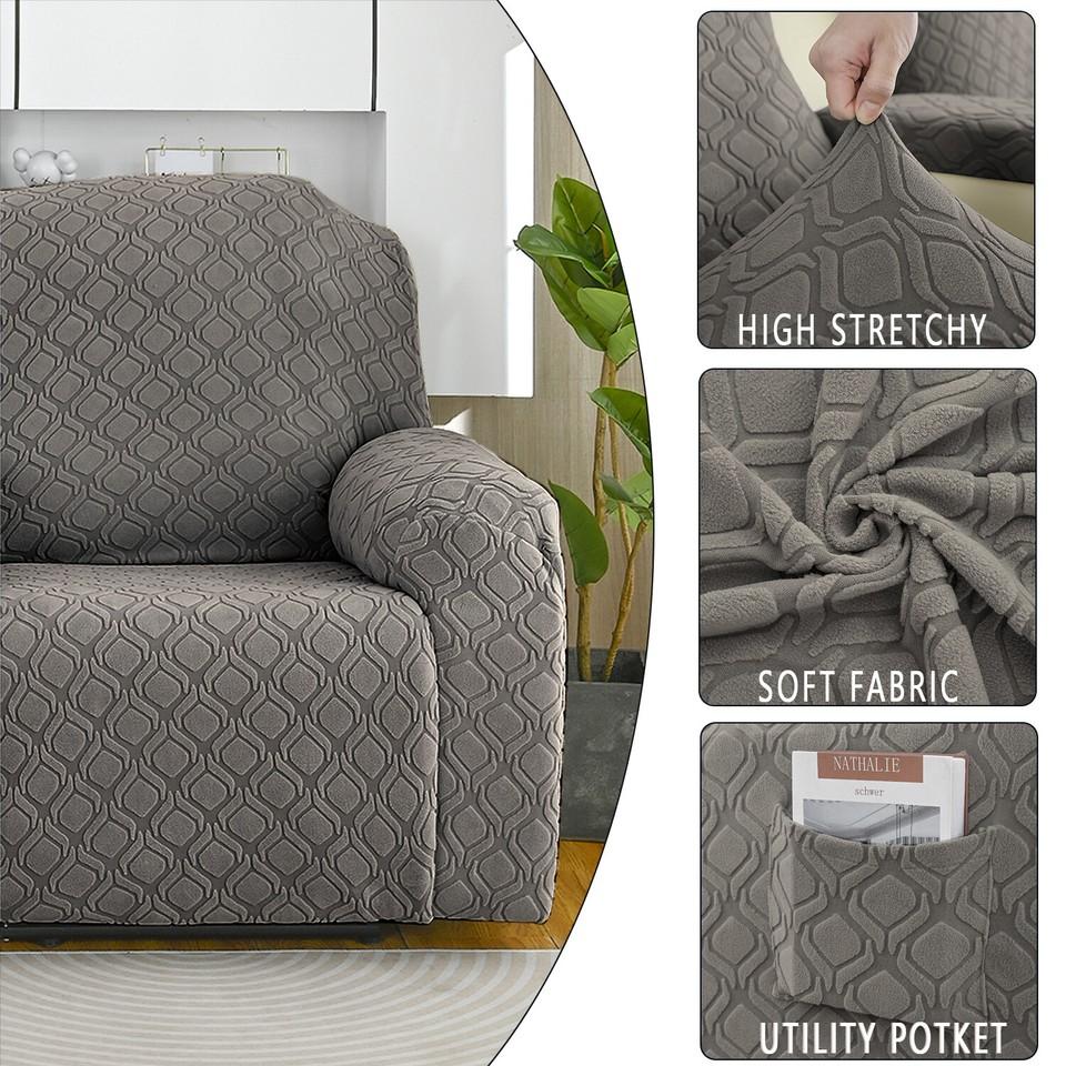 4-teiliger Stretch-Liegesessel-Überzug Jacquard-Liegesesselbezüge mit Seitentasche Rutschfest 1-Sitzer Sofa Möbelprotektoren