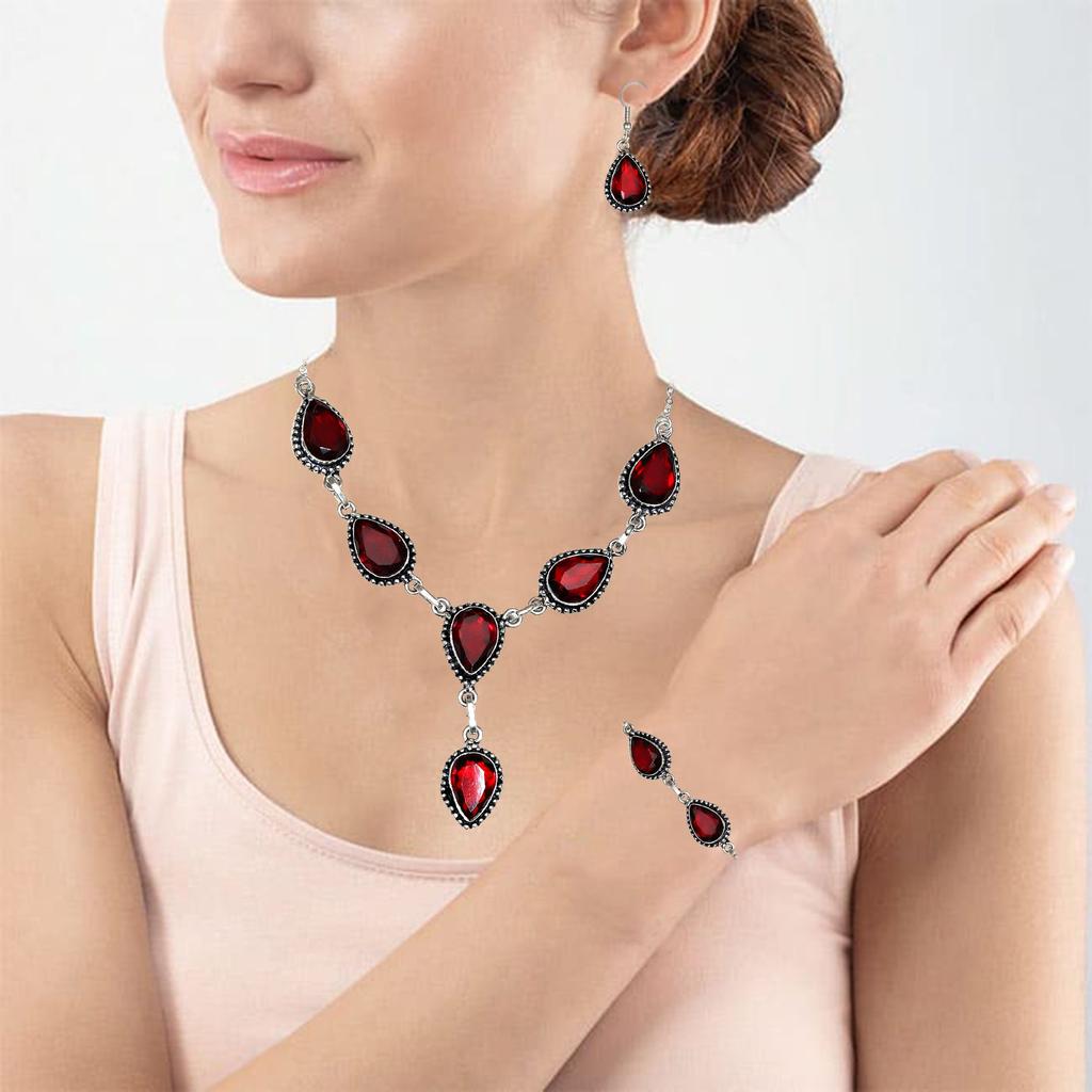 Mozambique Garnet Jewelry Sterling Gemstone Ring Handmade Set