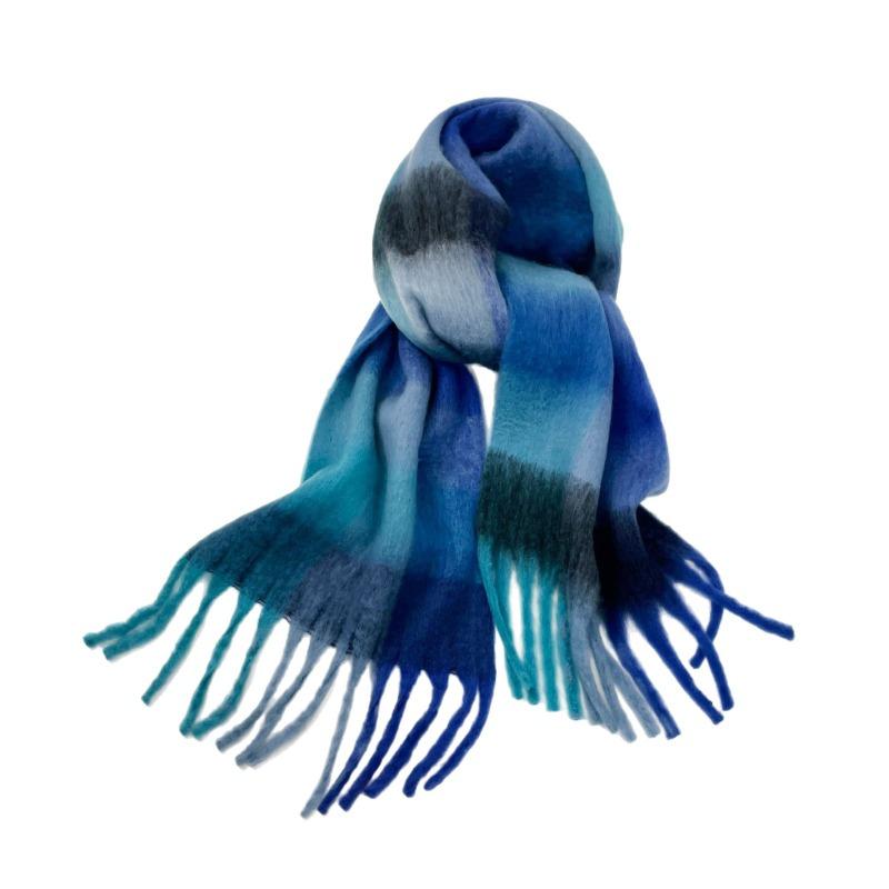 Color Plaid Scarf Women's Winter Warm Scarf Mohair Thickened Long Scarf Hot Shawl