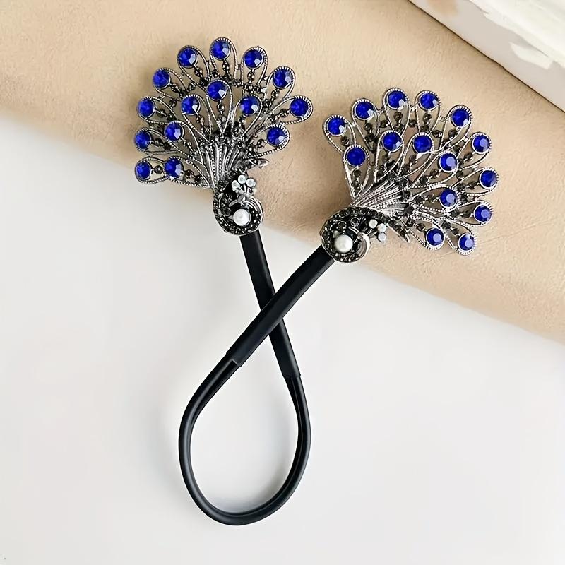 2 buc Bigudiuri Păun la Modă și Elegante, Bigudiuri Leneșe pentru Bucle DIY, Instrument de Coafat Coc Înalt cu Agrafă Twist Francez Decorată cu Strasuri