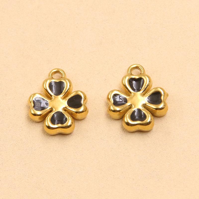 10x12mm Double-Sided Enamel Four-Leaf Clover Pendant, Stainless Steel, 5 Colors, DIY Jewelry Accessory