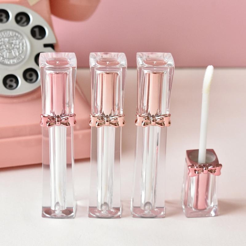 1Pcs Empty Portable 3.5Ml Lip Gloss Tubes Diy Clear Bowknot Lip Glaze Tubes,Square Rose Gold Cosmetic Packing Container