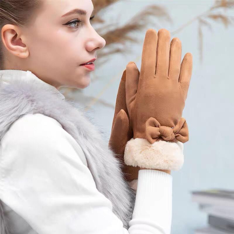 Gloves Winter Cute Student Suede Warm Fleece Thickened
