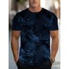 Tricou bărbătesc ușor de vară cu mânecă scurtă, prezentând un model cu frunze tropicale albastru închis, pentru purtare confortabilă și casual în aer liber