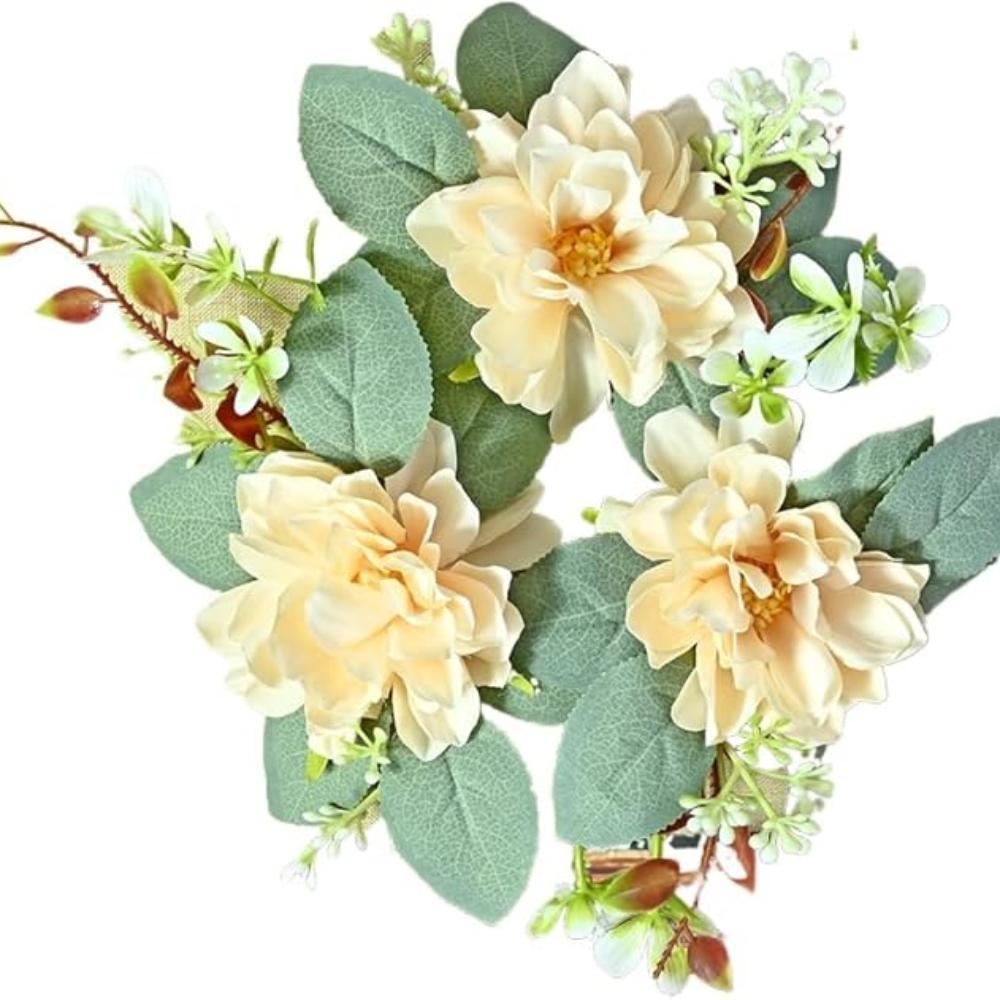 2 Pcs Reusable Candle Ring Wreath Desktop Decor Artificial Dahlias Candlesticks Garlands Artificial Garlands for Table Decor Wedding Photography Props