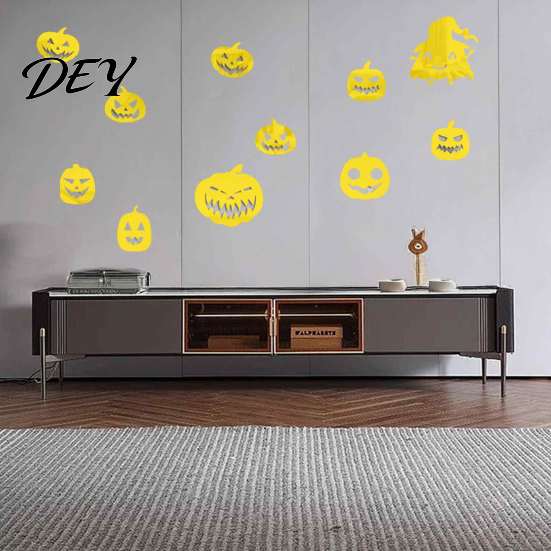 Removable Ghost Decals for Wardrobes 11Pcs Halloween Pumpkin Mirror Wall Stickers, Self-Adhesive Acrylic Decals, DIY Versatile Art Commercial