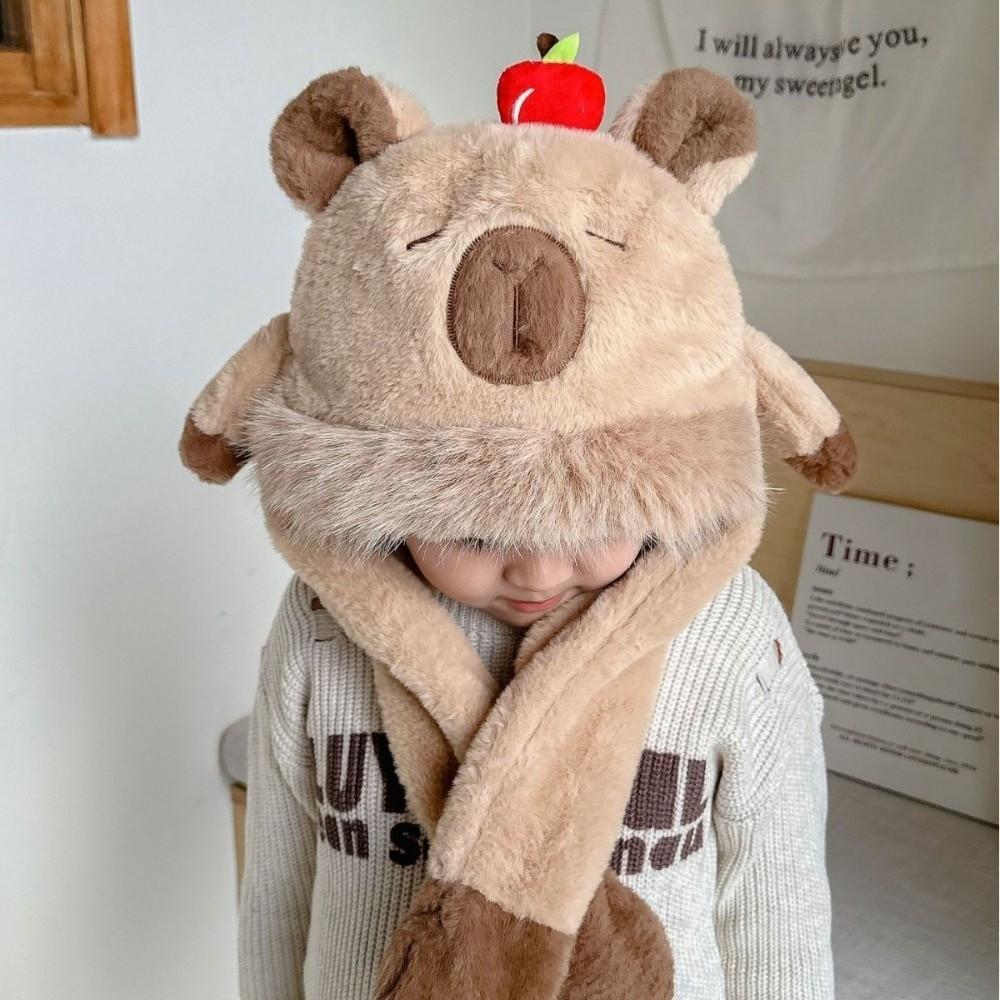 Cold Proof Warm Hat Cute Capybara Hooded Hat Scarf Fashion Ear Protection Cap  Winter