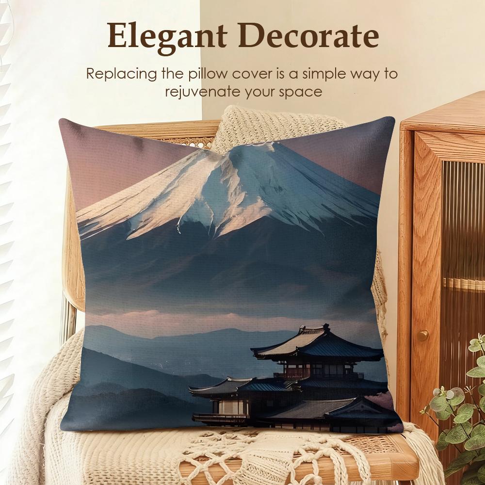 Japenes Mount Fuji Cushion Cover Natural Linen Organic Fabric DoubleSided Printing Sofa Home Decor Gift Pillow Case