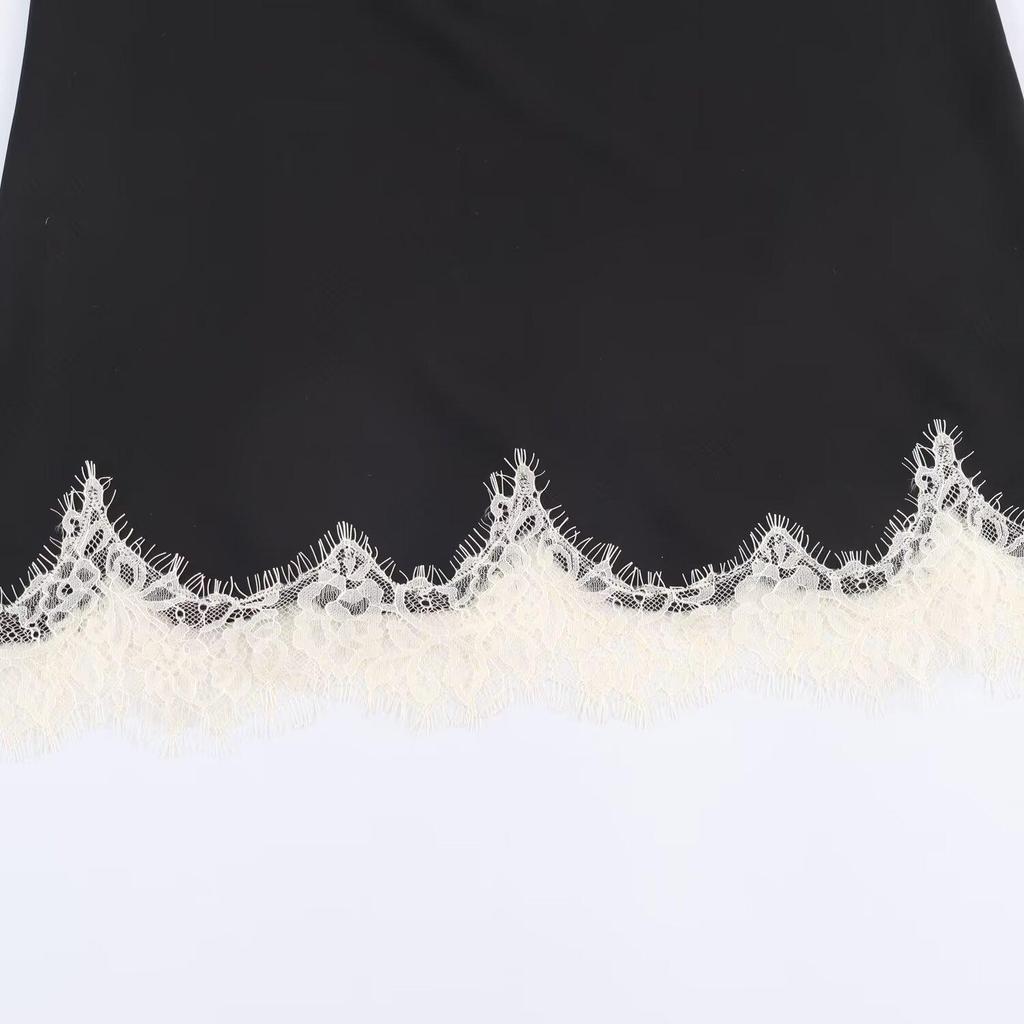 European-American Style Women's Satin Lace Camisole - Autumn 2025 Collection, Color Block Design
