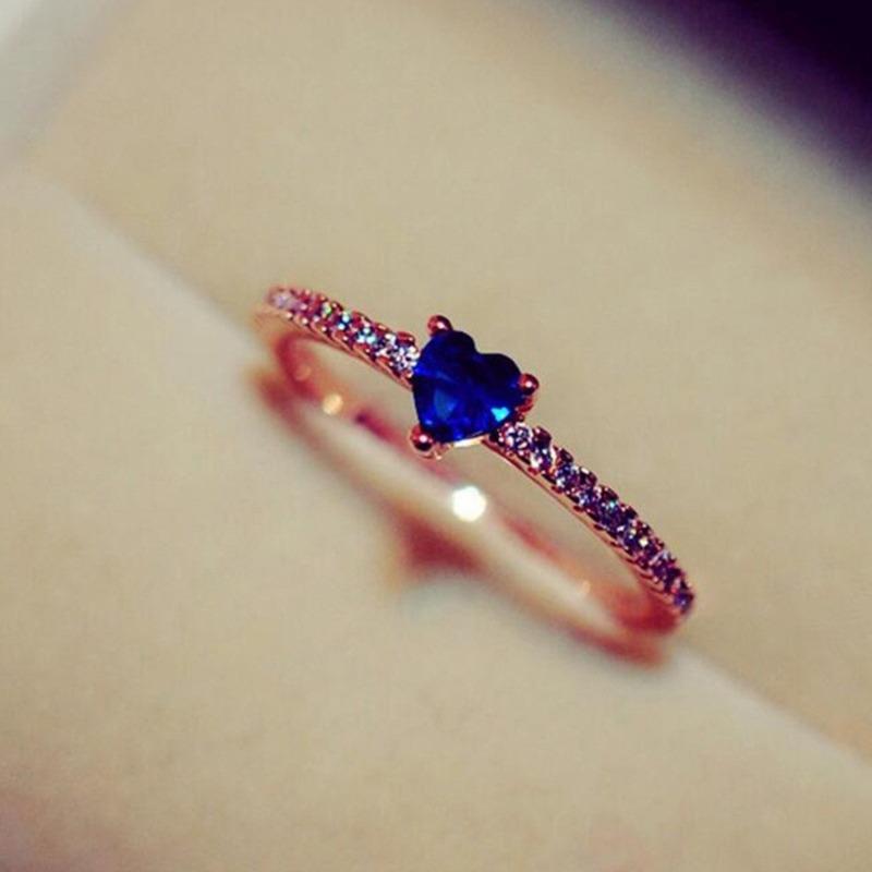 1Pc Heart-shaped Blue Synthetic Zircon Ring, Fashionable Multi-function Ring.