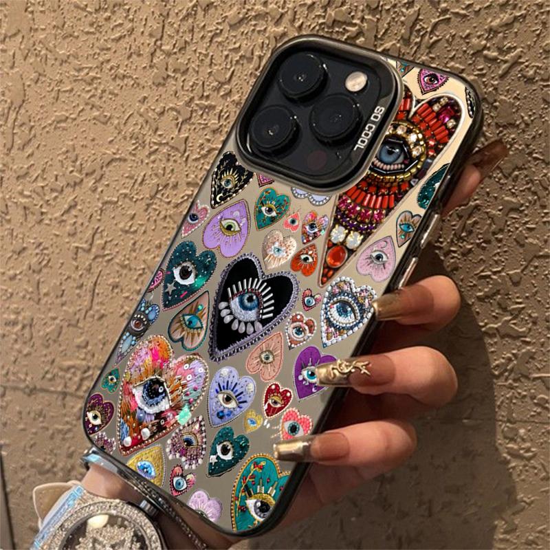Evil Eye Glossy Heart Pattern IMD Phone Case For  Redmi 14C 13 Redmi Note 14 13 12 11 10 Pro Plus 5G 12S Hard Back Cover
