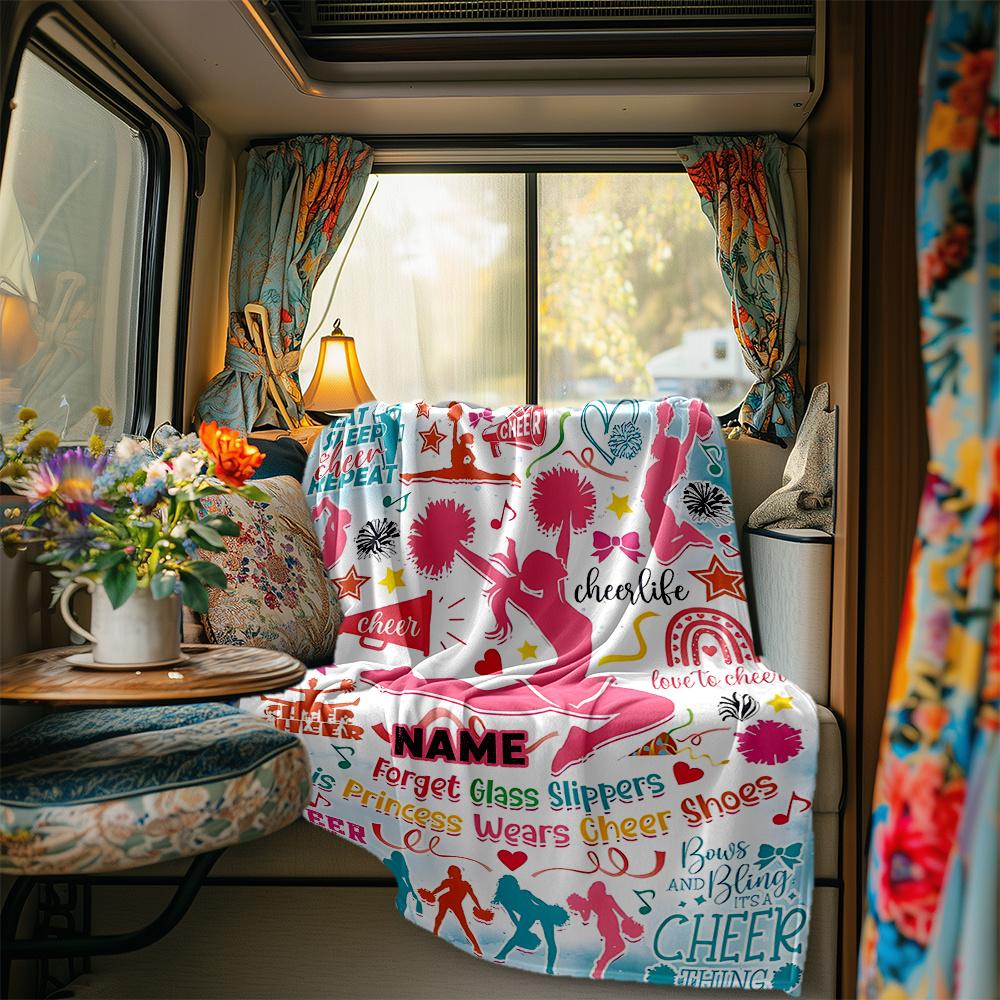 Cheerleading Spirit And Style Design Elements Blanket Personalized Name Soft Comfortable Stylish Blanket Car Blanket Perfect For Travel Camping