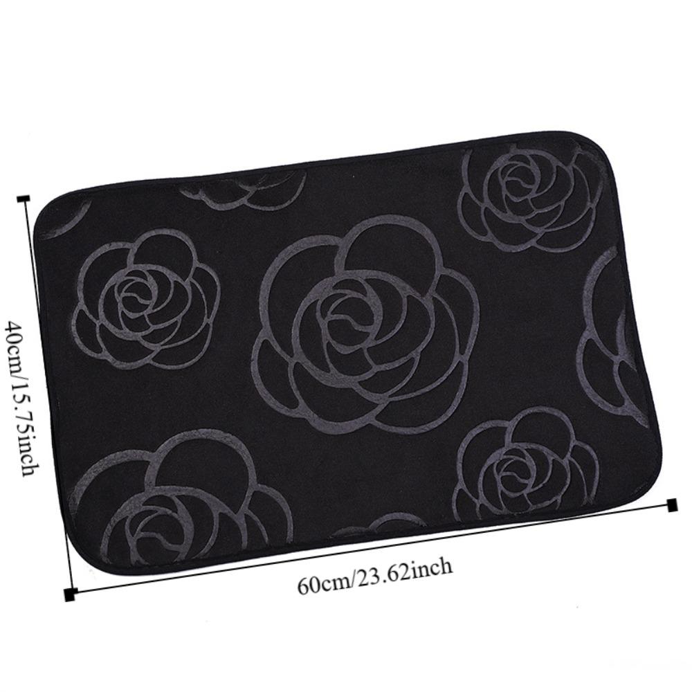 Machine Washable Rose Pattern Floor Mat Square Non-Slip Mat Coral Velvet Carpet  Bathroom