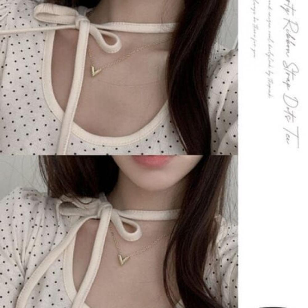 The Pink Women Slim Fit U Neck Ribbon Tie Dot Long Sleeve Tee