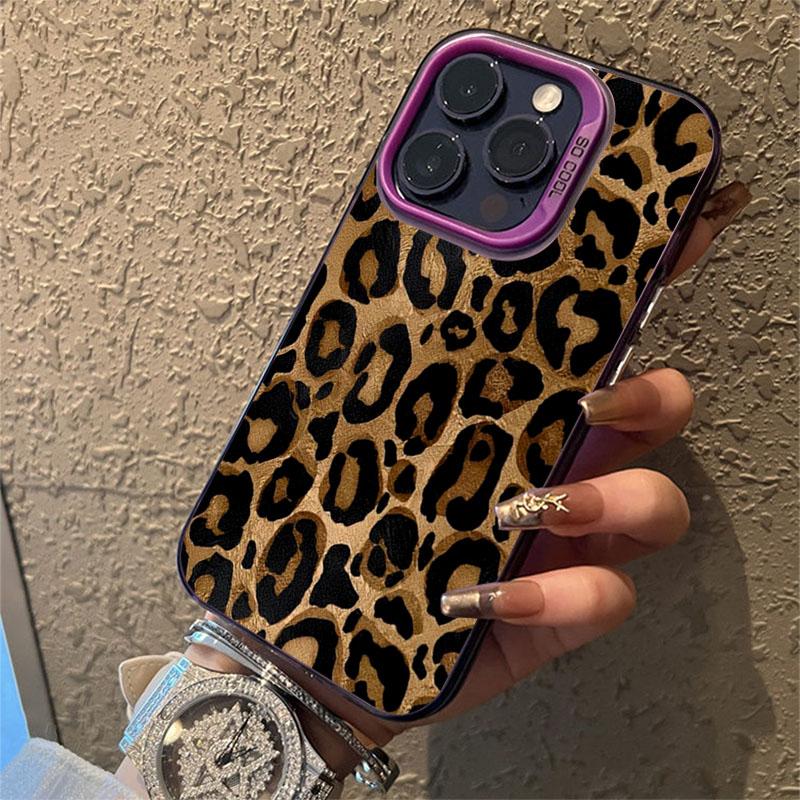 Funda Armadura Anticaídas Leopardo Marrón Para iPhone 15 Pro Max 16 14 13 12 11 Pro X XR XS 7 Plus 16E Cubierta con Chapado Protector de Lente