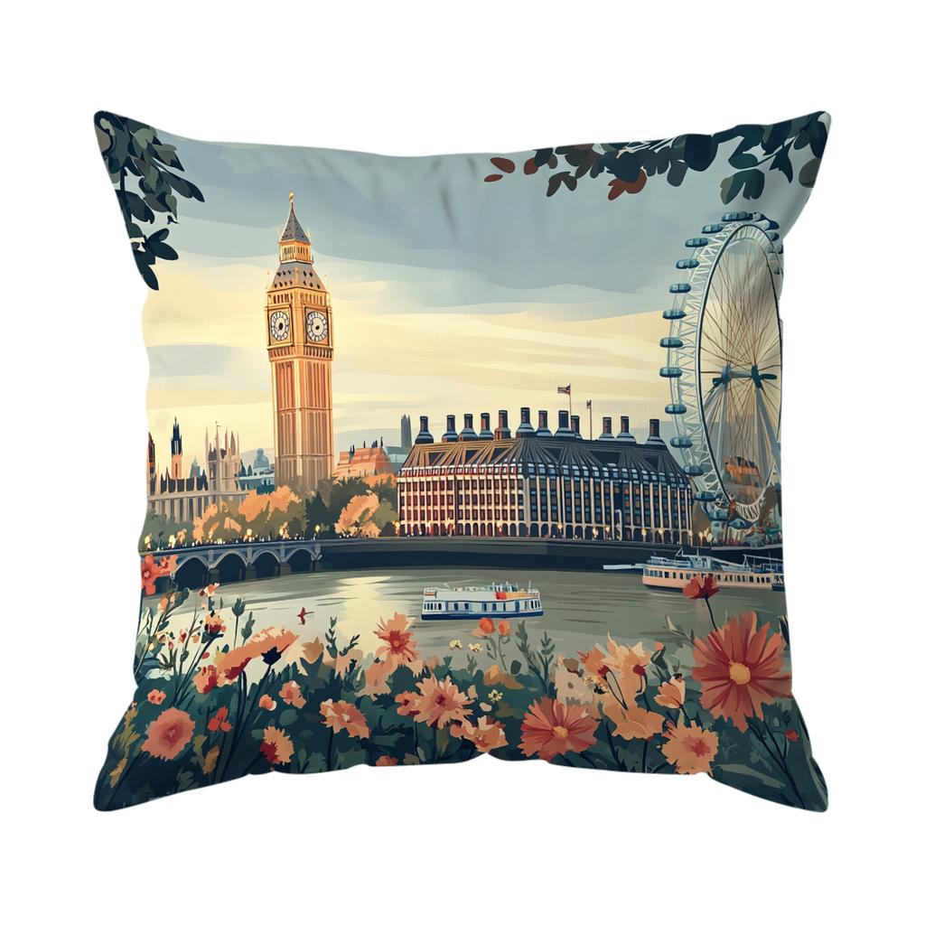 1pcs Landmark Buldings  Paris Pillowcase Square Bedroom Cushion Covers Zipper Living Soft Home Comfortable Decor 45x45cm