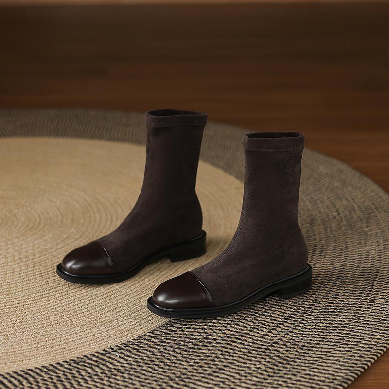 Krazing Po Microfiber Flock Winter Round Toe Size 33 Chelsea Boots Size 43 Zipper High Quality Low Heels Ankle Boots