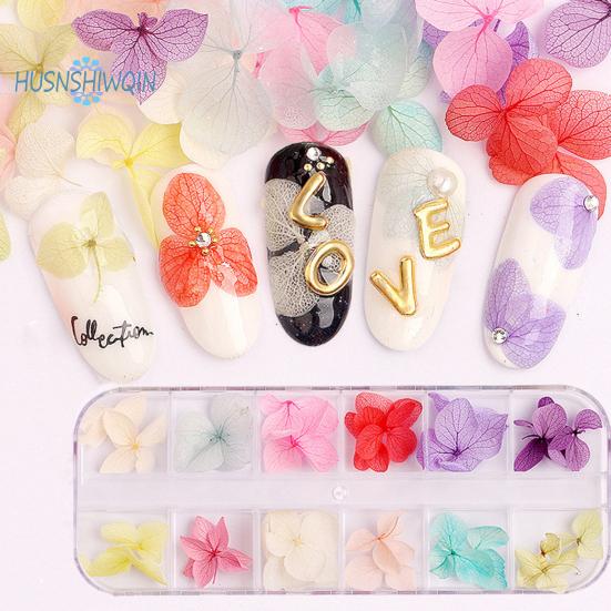 1 boks 10g tørket blomst negldekorasjon 12 farger Naturlig blomsterblandet tørrblomst DIY smykker Charms Manikyr dekor UV Gel Polish Nail Art Supplies